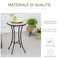 Outsunny Tavolino da Giardino in Metallo con Piano d'Appoggio a Mosaico, Ф35.5x53.5cm(m-6)