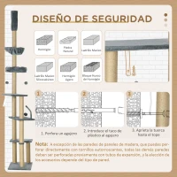 PawHut Árbol para Gatos de Suelo a Techo de 230-250 cm con Altura Ajustable Múltiples Plataformas Cestos Hamaca Bolas Gris(m-7)