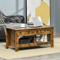 HOMCOM Tavolino da Salotto in Stile Industriale con Vano Contenitore e Piano Sollevabile in Legno, 105x50x49cm, Marrone Rustico(m-7)