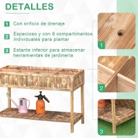 Outsunny Huerto Urbano de Madera 120x60x81 cm Jardinera Elevada para Cultivo de Plantas Flores Mesa de Cultivo con Estante Inferior para Jardín Terraza Exterior Carbanizado(m-6)