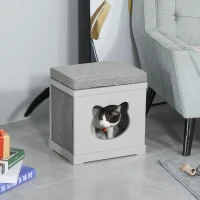 PawHut Cat House Bed Cat Scratching Cube for Small Cat Pet Furniture with Removable Scratching Pad and Soft Cushion Grey(m-2)