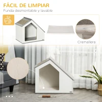 PawHut Caseta de Madera para Perros Interior Casa para Mascotas con Cojín Desenfundable Lavable y 5 Ventilaciones 84,5x54,5x75 cm Blanco(m-6)