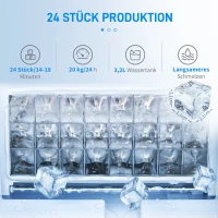HOMCOM Eiswürfelmaschine Eiswürfelspender Ice-Maker 20kg/24h 2,3L Eiswürfelbereiter mit 3,2 L Wassertank, Silber(m-4)