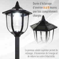 Outsunny Luminaire extérieur lampadaire sur pied solaire lampadaire lanterne classique LED 60 Lm max. dim. 26L x 26l x 177H cm noir(m-4)