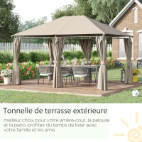 Outsunny Tonnelle de jardin barnum pavillon style colonial double-toit toiles latérales amovibles 4L x 3l x 2,72H m kaki(m-6)