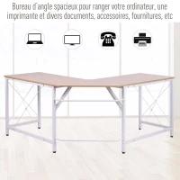 HOMCOM Bureau d'angle Bureau Informatique Design Moderne métal MDF Imitation Bois chêne et Blanc(m-5)