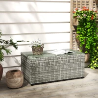 Outsunny 90 x 50cm Glass-Top Rattan Side Table - Light Grey(m-9)