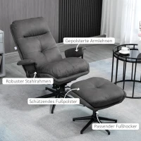 HOMCOM Relaxsessel mit Ottomane, Sessel mit Fußhocker, verstellbare Rückenlehne; Mikrofaser, Dunkelgrau(m-7)