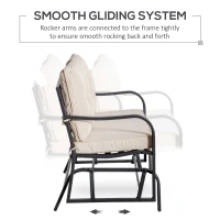 Outsunny 2-Person Outdoor Loveseat Glider Bench Rocking Chair for Patio, Garden, Yard, Porch with Armrest and Cushions, Khaki(m-4)