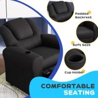 HOMCOM Kids Recliner Chair, PU Leather with Adjustable Backrest, Footrest, Padded Headrest, Black(m-5)