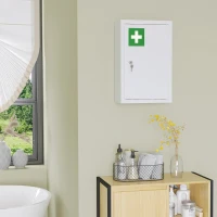 kleankin Armadietto Medicinali a 3 Ripiani in Acciaio Inox con 2 Chiavi e Montaggio a Parete, 30x14x46 cm, Bianco(m-7)