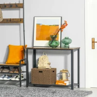 HOMCOM Konsolentisch, Sideboard, Beistelltisch mit Gitterablage, Industrie-Stil, Metall, 101 x 35 x 80 cm(m-2)