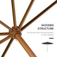 Outsunny 3(m) Garden Parasol, Pulley Operated Patio Umbrella, Wooden Parasol, Table Market Umbrella with Rope Pulley Mechanism and 8 Ribs, Coffee(m-6)