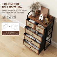 HOMCOM Cómoda para Dormitorio con 5 Cajones con Frentes de Ratán y Marco de Acero 58x29x99 cm Marrón Rústico(m-4)