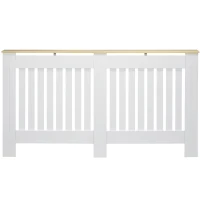 HOMCOM Mobile Copricaloriferi in Legno Truciolare e MDF, Pannello a Doghe e Mensola Superiore, 152x19x83cm, Bianco(m-10)