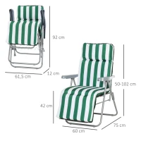 Outsunny Gartenliegen 2er-Set klappbar mit Auflagen 60 x 75 x 102 cm Stahl Grün+WeiB(m-3)