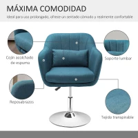 HOMCOM Sillón para Salón Giratorio 360° con Altura Ajustable Respaldo Envolvente Reposabrazos y Cojín 60x60x79-91 cm Azul(m-7)