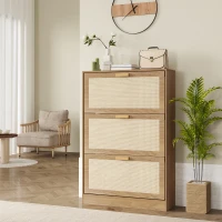 HOMCOM Mobile Scarpiera per 18 Paia di Scarpe con 3 Cassetti Ribaltabili in Legno e Rattan, 80x25x120 cm, Marrone(m-9)