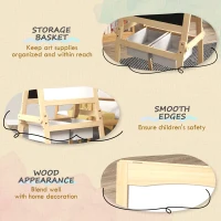 AIYAPLAY Kids Easel with Paper Roll, 3 in 1 Art Easel for Toddlers, Double-Sided Kids Whiteboard Blackboard with Storage Baskets for Ages 3-6 Years - Natural Wood Finish(m-5)