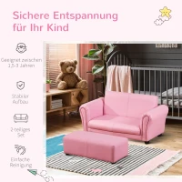 HOMCOM Kindersessel mit Fußhocker, Kindercouch mit Hocker, Kindersofa, Sofa Sessel, Rosa 83 x 42 x 41 cm(m-4)