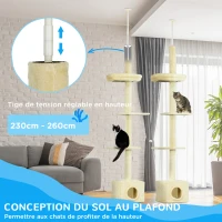 PawHut Arbre à chats poteau à griffer hauteur réglable dim. 440L x 31P x 240 - 270H cm 4 niveaux d'activités avec niche(m-5)