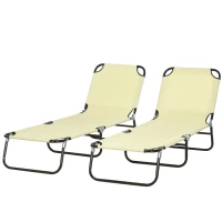 Outsunny Set of Two Metal Frame Folding Sun Loungers - Beige(m-11)