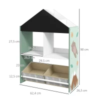 ZONEKIZ Organizador Infantil Estantería para Juguetes con Estantes Abiertos y 2 Cajas Extraíbles 62,4x26,5x90 cm Verde(m-3)