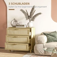 HOMCOM Kommode, Sideboard, Rattandekor, 3 Schubladen, robust, 80x40x80cm, Holzoptik(m-6)