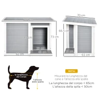 PawHut Casetta per Cani da Esterno con Porta e Terrazza, Cuccia per Cani di Taglia Media, Tetto Apribile e Finestra, Grigio(m-3)
