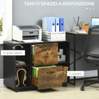 Vinsetto Mobile da Ufficio 2 Cassetti Porta Documenti e Ripiani, Ruote con Blocco, 90x37.5x68.5cm, Marrone Rustico(m-5)