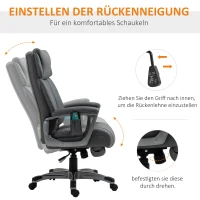 Vinsetto Massage-Bürostuhl 6-Punkt-Massage-Drehstuhl ergonomischer Stuhl Einstellbare aus Kunstleder mit gewölbter Kopfstütze und Armlehne Grau 70 x 76,5 x 114-124 cm(m-5)