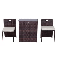 Outsunny Set 2 Pezzi Mobili da Giardino in Rattan Salvaspazio con 1 Tavolo e 2 Sedie con Cuscini, Marrone e Beige(m-10)