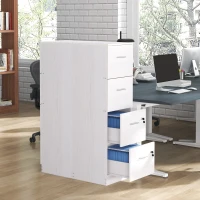 HOMCOM Four-Drawer Lockable Filing Cabinet - White Wood Effect(m-7)