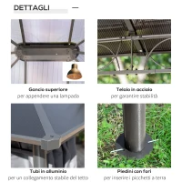 Outsunny Gazebo da Giardino 3.6x3m con Tetto in Policarbonato Anti UV e Tende, Grigio(m-6)
