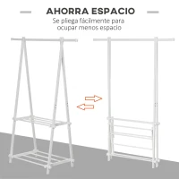 HOMCOM Perchero de Pie Plegable con 2 Estantes y Barra para Colgar Ropa Perchero para Dormitorio Entrada 107,5x45x150 cm Blanco(m-4)