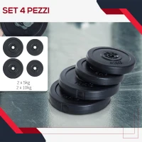 HOMCOM Set di 4 Dischi Pesi per Bilanciere e Manubri Peso Totale 30kg, 2x5kg e 2x10kg, Nero(m-4)