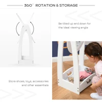HOMCOM Free Standing Full Length Mirror, Child's Dressing Mirror with storage shelf, Children's White Bedroom Furniture 360° Rotation MDF, For 3- 8 Years Old, 40L x 30W x 104H cm(m-7)