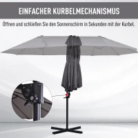 Outsunny XXL-Sonnenschirm mit Kreuzständer inkl. Handkurbel wetterbeständig 270 cm x 440 cm x 250 cm Grau(m-4)