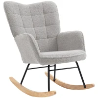 HOMCOM Silla Mecedora de Borreguito Sillón Balancín Oscilante 40° con Patas de Madera de Haya Carga 120 kg 71x98x101 cm Gris(m-11)