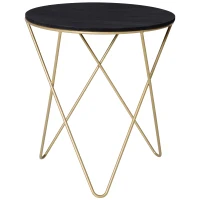 HOMCOM Round Coffee Table, Sofa End Table with Metal Crossed Legs, Modern Living Room Table - Black, Gold Tone (Φ43cm)(m-8)