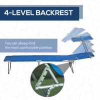 Outsunny Outdoor Foldable Sun Lounger Set of 2, 4 Level Adjustable Backrest Reclining Sun Lounger Chair with Angle Adjust Sun Shade Awning for Beach, Garden, Patio, Blue(m-5)