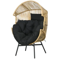 Outsunny String Rattan Egg Chair, with Padded Seat Cushion - Sand/Black(m-11)
