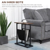 HOMCOM Beistelltisch, Nachttisch, schmales Design, mit Stofftasche, Stahl, dunkelbraun+schwarz, 49 x 19 x 55cm(m-4)