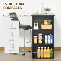 HOMCOM Mesa Alta de Bar, Mesa de Cocina con 3 Estantes Laterales, Estilo Moderno, para Comedor, Salón, 112x57x106 cm, Negro(m-4)