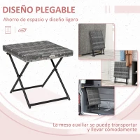 Outsunny Mesa de Terraza Exterior de Ratán PE Plegable con Patas Cruzadas y Marco de Acero para Patio Balcón 40x40x40 cm Gris(m-4)