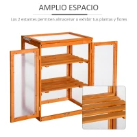 Outsunny Invernadero de Jardín de Madera y Policarbonato Invernadero Vivero Casero con 3 Estantes 2 Puertas y Tapa Abatible para Cultivo de Plantas Terraza Patio 58x44x78 cm Natural(m-4)