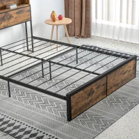 HOMCOM Industrial King Bed Frame, 5.2FT Steel Bed Base with Storage Headboard, Footboard, Slatted Support and Under Bed Storage, 158 x 222cm, Rustic Brown(m-8)