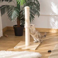 PawHut Kratzstamm für Katzen Kratzsäule aus Sisal stabiler Kratzbaum Kratz Spielzeug Katze mit Ball 60 cm Spanplatte Sisal Beige+Eiche 34 x 34 x 60 cm(m-9)
