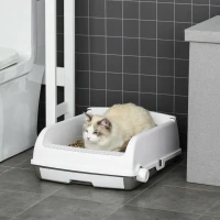 PawHut Bandeja Higiénica para Gatos Arenero Abierto con Botón Pala Bandeja Extraíble y Bordes Altos 62x46,5x19,5 cm Blanco(m-2)