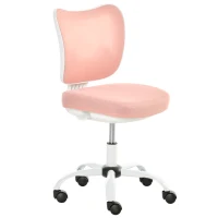 Vinsetto Bürostuhl Drehstuhl Bürosessel ohne Armlehnen Höhenverstellbar Schaumstoff ABS Metall Weiß+Rosa 46 x 51 x 78-87,5 cm(m-10)